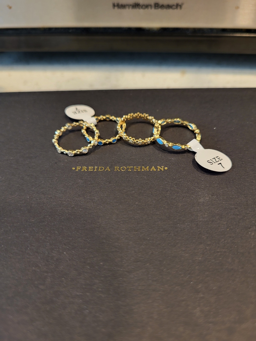 Freida Rothman Gold Stackable Ring Set with Blue Accents - Size 7